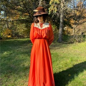 Vintage 70s orange prairie dress